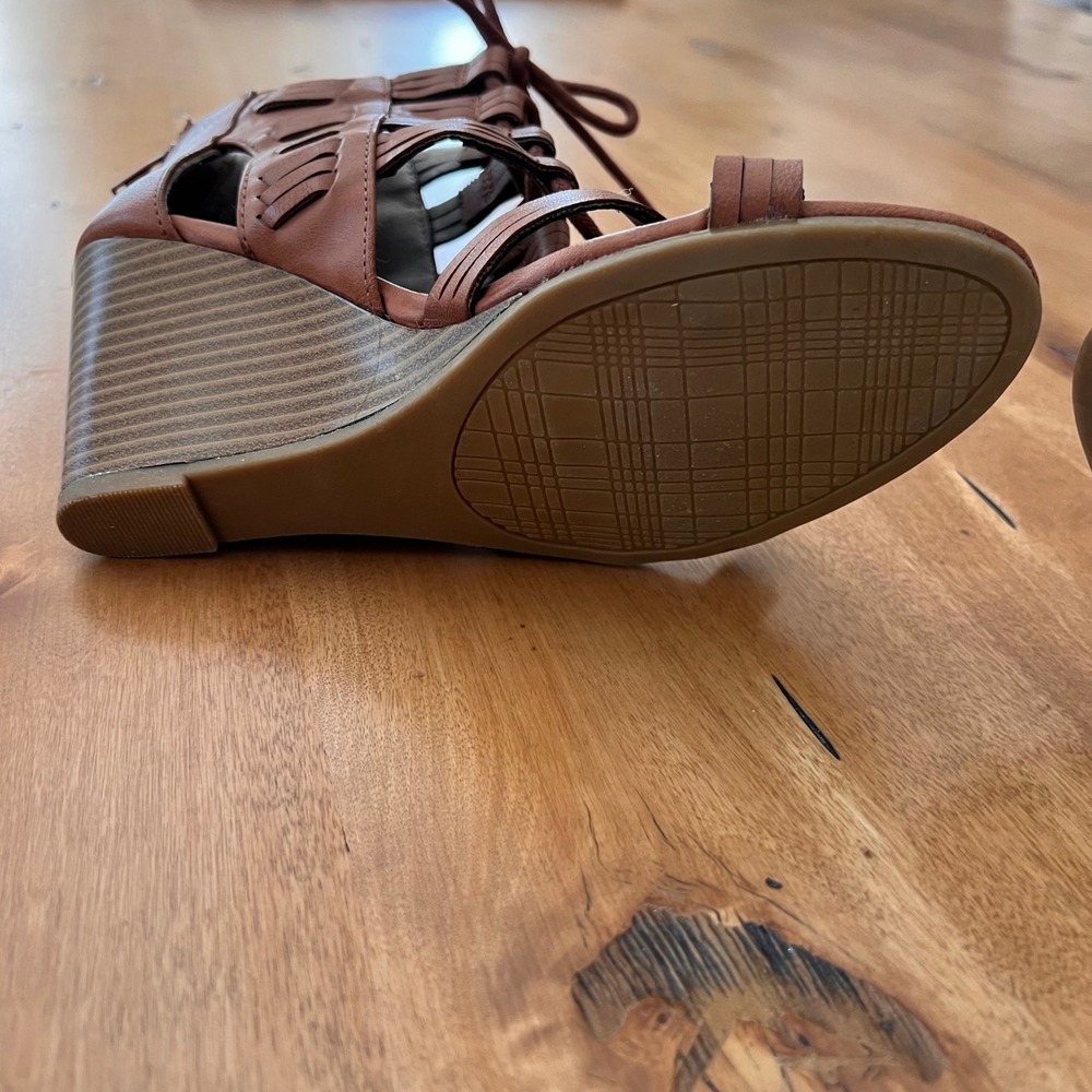 Rampage Womens Gladiator Wedge Sandals Cognac Brown Lace Strappy Shoes NEW 6.5 - Picture 10 of 10
